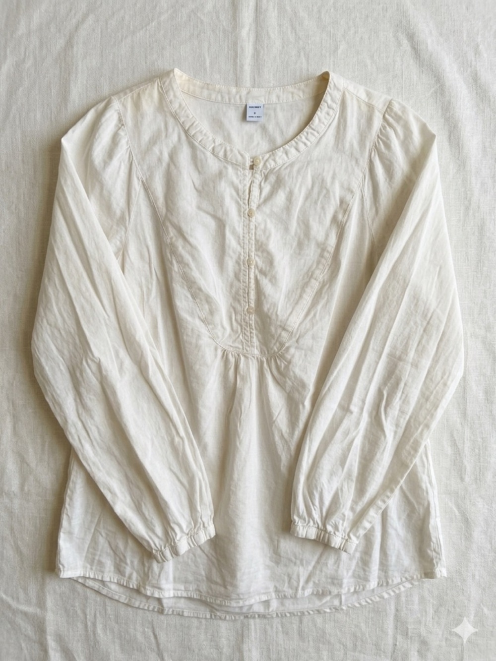 Old Navy White Cotton Long Sleeve Henley Blouse - Size S